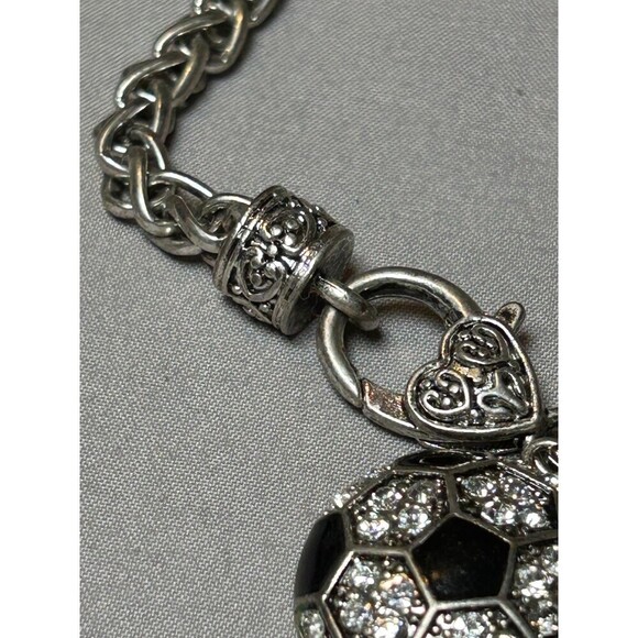 Silver Tone Rhinestone Soccer Bracelet - Picture 2 of 5